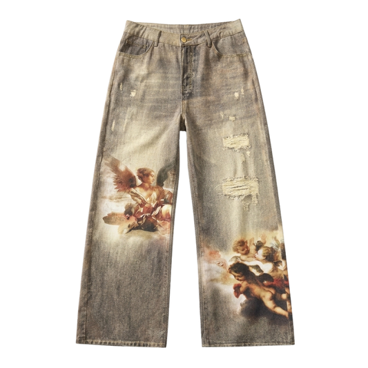 Calça Jeans "Angels" Graphic Distressed