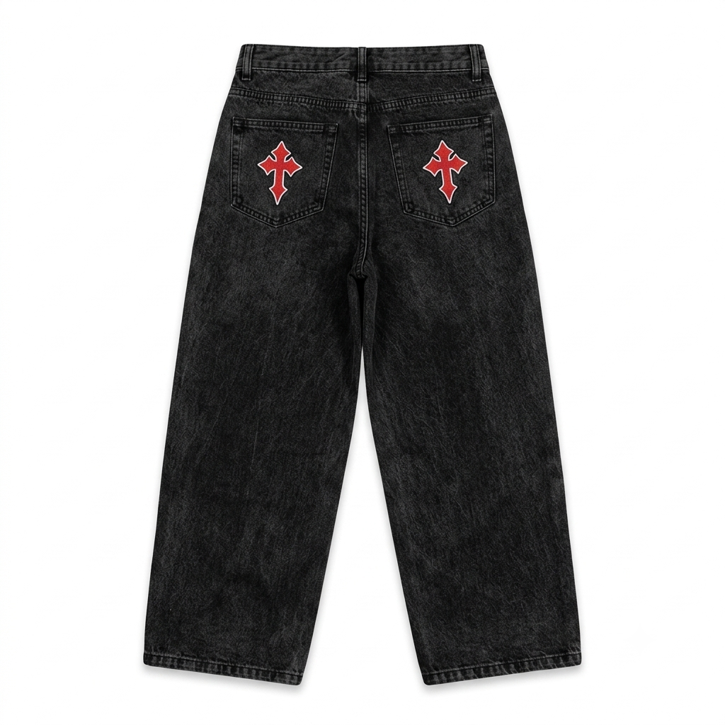 Calça Jeans Baggy "Dark Red"